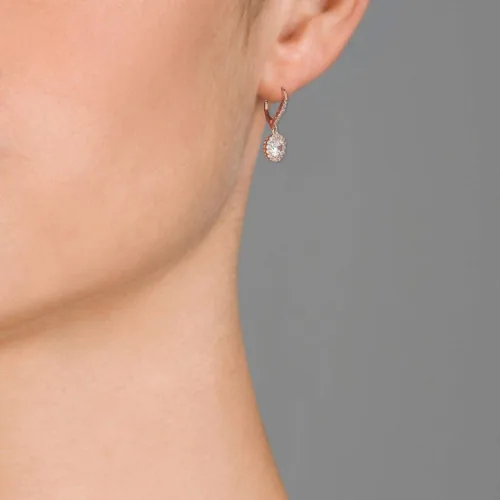 Vista 3 de Aretes colgantes de plata de ley 925 con circonita cúbica, forma de corazón, redondo, cuadrado y triangular, Plata de ley Oro rosa Oro amarillo