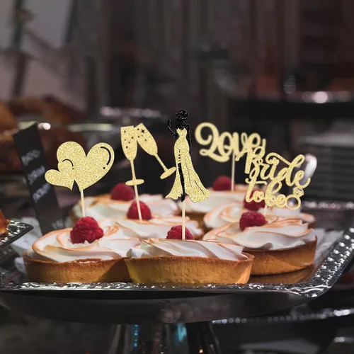 Vista 7 de 30 piezas de decoración de cupcakes de champán con diseño de corazón de amor, para despedida de soltera, decoración de tartas para boda, compromiso