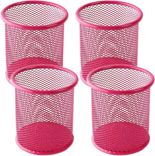Vista 8 de Ameceres Paquete de 4 soportes de malla de alambre para lápices, vasos de metal, estuche organizador de bolígrafos, tarro negro para oficina y hogar