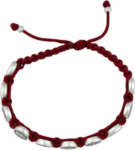 Vista 2 de Pulsera tejida con 10 cuentas de medalla de San Benito Gran regalo católico para primera comunión y confirmación Ajustable para un ajuste cómodo