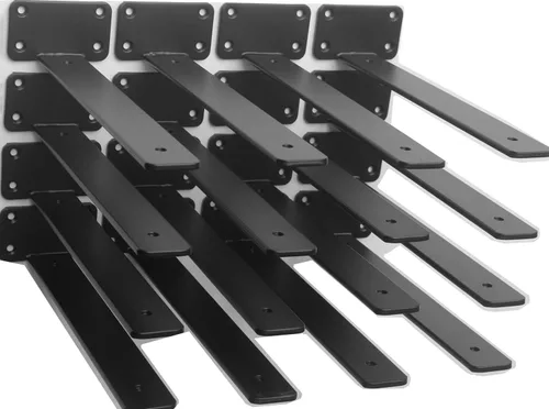 Vista 30 de Paquete de 2 - Soportes de estante en L ocultos negros de 4 pulgadas (1/5 pulgada de grosor) Soportes de estante flotante de hierro Soportes
