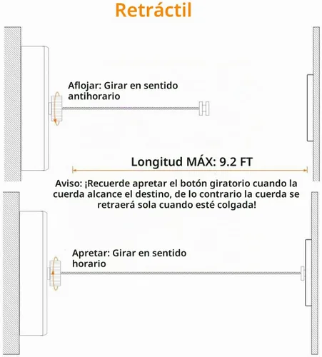 Vista 5 de JOOM Tendedero retráctil de acero inoxidable resistente de 9 pies (máx.) para colgar y secar en baño, lavandería, hoteles, acabado cromado