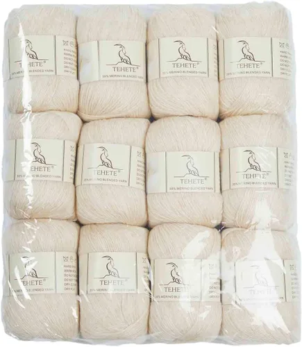 Vista 14 de Ovillo de lana de merino para tejer (3 capas) suave y ligero de 150g para ganchillo (Beige)