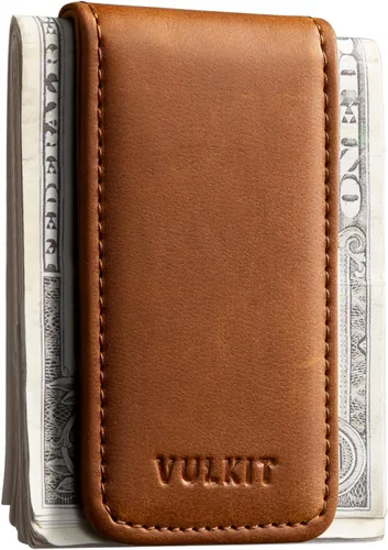 Vista 16 de VULKIT Clip magnético de cuero para dinero, portador de dinero, diseño minimalista con capacidad para hasta 15 billetes, Negro, Delgado