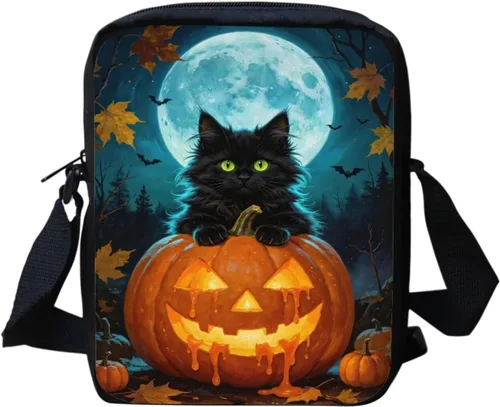 Vista 26 de Halloween Cat Small Messenger Bag Crossbody Shoulder Bag for Women Black Cat Pumpkin