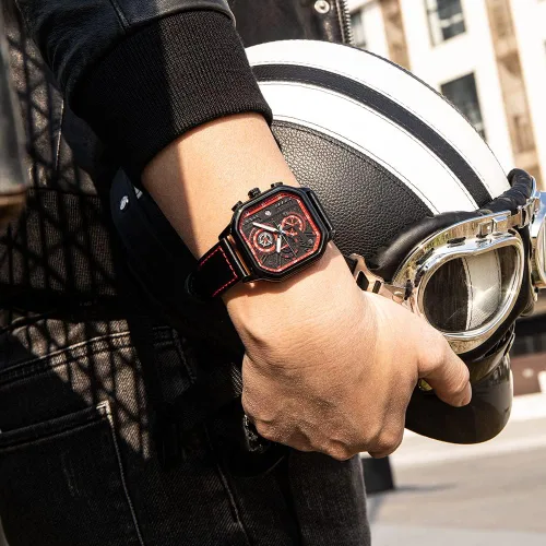 Vista 5 de MEGIR Squre - Reloj de pulsera para hombre, cronógrafo luminoso, analógico, de cuarzo, con correa de cuero