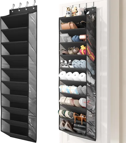 Vista 10 de Organizador de Zapatos Transparente de 10 Niveles Sobre la Puerta con Bolsillos Profundos, Estante de Zapatos de Puerta con Tubo Duro para Mantener