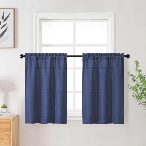 Vista 68 de Cortinas de lino para dormitorio y sala de estar de 96 pulgadas de largo, juego de 2 paneles, con bolsillo para cortinero, filtrado de luz, textura