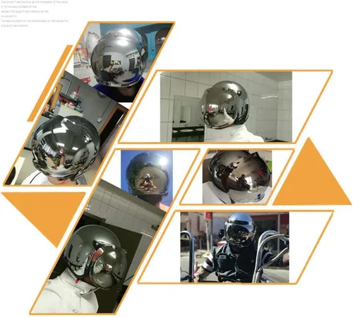 Vista 6 de Casco de motocicleta con forma de burbuja de 3/4, casco de cara abierta retro anticolisión de calle, casco de media carcasa cromada, certificado