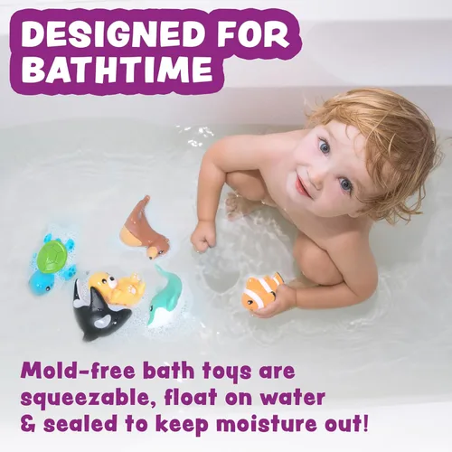 Vista 2 de Tub Works® Juguetes de baño Marine™ sin moho, paquete de 6 Diseño de juguetes de baño sellados y sin agujeros que mantiene la humedad fuera