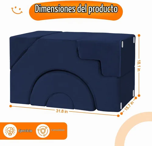 Vista 3 de MeMoreCool Sofá infantil con tobogán y escalera, sofá de espuma convertible Azul marino profundo (sólido)