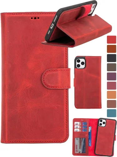 Vista 19 de HARDISTON Funda de piel auténtica hecha a mano compatible con iPhone 11 Pro de 5.8 pulgadas, funda magnética desmontable con tarjeteros - bordes