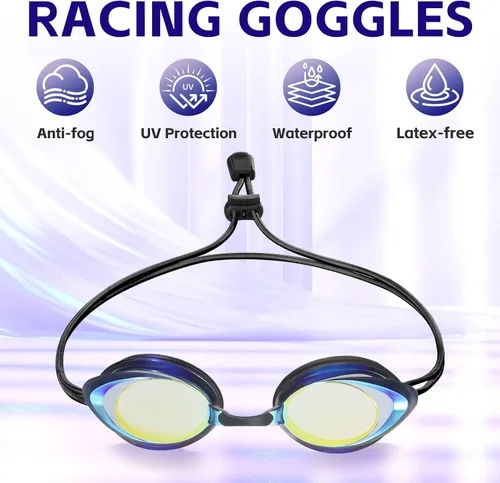 Vista 3 de Racing Swim Goggles 2 Pack for Adult Men Women 180° Panoramic Clear View Bungee Strap Swimming Goggles No Leaking