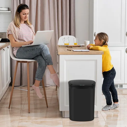 Vista 7 de Basurero de cocina con sensor de movimiento automático con tapa, cubo de basura sin contacto de 50 litros/13 galones, cubo de basura impermeable