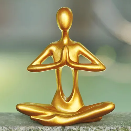 Vista 3 de Figuras doradas para decoración del hogar, 3 piezas, estatuas de yoga, estantería, decoración de estante dorado, decoración de oficina, escultura