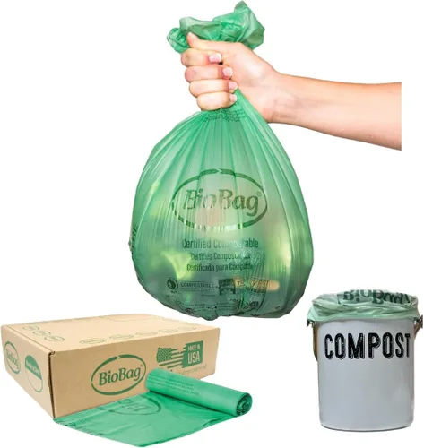 Vista 9 de Bolsas de basura compostables con cordón de 1.2 galones para restos de alimentos de BioBag, 80 unidades, certificadas por BPI, cumplen