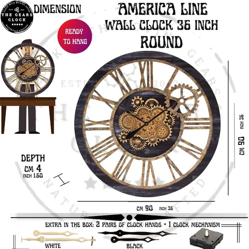 Vista 6 de ImprovingLife The Gears Clock - Reloj de pared con engranaje móvil real de 36 pulgadas, estilo vintage, industrial, de gran tamaño, rústico