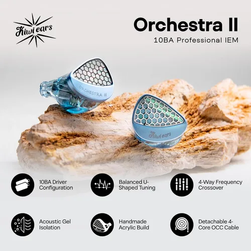 Vista 2 de Linsoul Kiwi Ears Orchestra II 10BA Monitor Profesional Intrauditivo, Auriculares IEM con Cable HiFi con Equilibrio Tonal Sobresaliente, Conchas