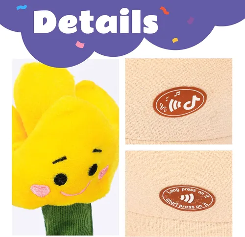 Vista 3 de Peluche de tulipanes parlantes, repite lo que dices, bailar, caminar, imitar, torcer, animal, musical, eléctrico, interativo, Navidad, cumpleaños
