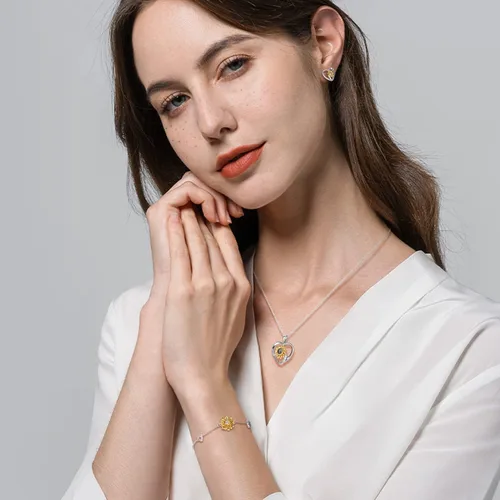 Vista 6 de SNZM Pulseras para mujer de plata de ley 925 con diseño de girasol, cadena ajustable con dije de corazón, eslabones de cumpleaños, joyería