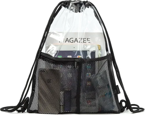 Vista 5 de Clear Drawstring Backpack - Stadium Approved String Cinch Bag for Gym, Concerts, Clear Bag with Adjustable Straps Transparent