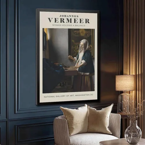Vista 3 de SHIZL Johannnes Vermeer Woman Holding A Balance Mid Canvas Poster Wall Art Decor Print Picture Paintings for Living Room Bedroom Decoration Black