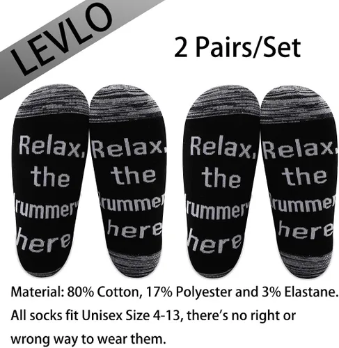 Vista 2 de LEVLO Inspirational Drummer Gift Calcetines para hombre Relajar el baterista Aquí Calcetines para amantes del baterista festivales músicos regalos
