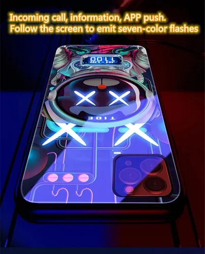 Vista 5 de Funda compatible con iPhone 13 Pro Max colorida y luminosa de vidrio templado, funda protectora para teléfono celular, funda LED brillante de TPU a