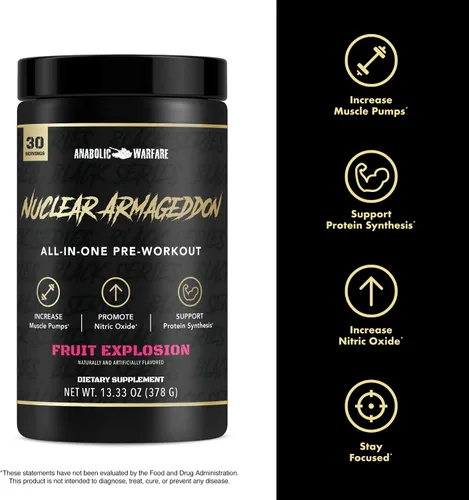 Vista 4 de Anabolic Warfare Nuclear Armageddon - Polvo de preentrenamiento para hombres y mujeres con L-citrulina, beta alanina en polvo y cafeína