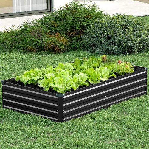 Vista 6 de Vengarus Kit de cama de jardín galvanizado elevado de 6 x 3 x 1 pies (paquete de 2), maceta de metal para exteriores, contenedor rectangular de Negro