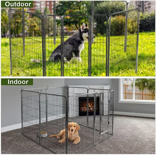 Vista 3 de Giantex - Corralito para mascotas con paneles 16/8, puerta, plegable para perros y gatos, valla de ejercicios portátil, ajustable, para uso al aire