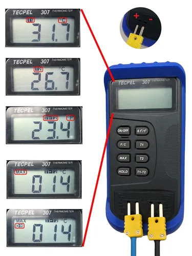 Vista 4 de TECPEL Termómetro digital DTM-307 con sonda de sensor de termopar tipo 2 k (TPK-01)