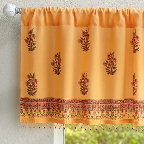 Vista 21 de Saffron Marigold Cortina de cenefa impresa a mano con ribete de cuentas, velo de novia blanco, perfecta para cocina, dormitorio, baño, comercio