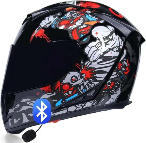 Vista 8 de Casco de motocicleta Bluetooth de cara completa, aprobado por DOT, abatible, antivaho, doble visera, altavoz dual integrado con micrófono
