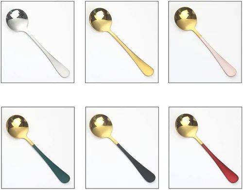 Vista 5 de Cucharas de sopa de cabeza redonda, 2 cucharas coreanas de metal de acero inoxidable, cuchara de sopa de mesa, cucharas anchas para sopa, postre