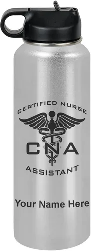 Vista 13 de LaserGram Botella de agua personalizada, asistente de enfermería certificada por la CNA, acero inoxidable de doble pared aislada al vacío con popote