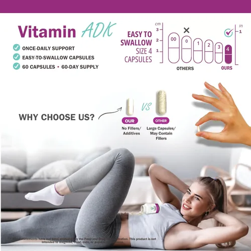 Vista 6 de NatureGenX ADK Suplemento vitamínico de 5000 UI – Vitaminas A, D3 y K2 de alta potencia para la salud ósea y absorción de calcio Suplemento