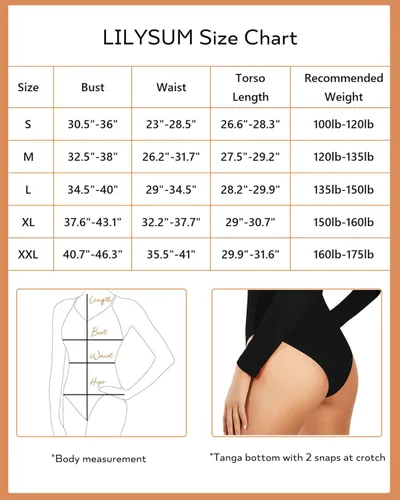 Vista 5 de LILYSUM Body de manga larga para mujer, cuello redondo, tejido acanalado, ajustado, ajustado