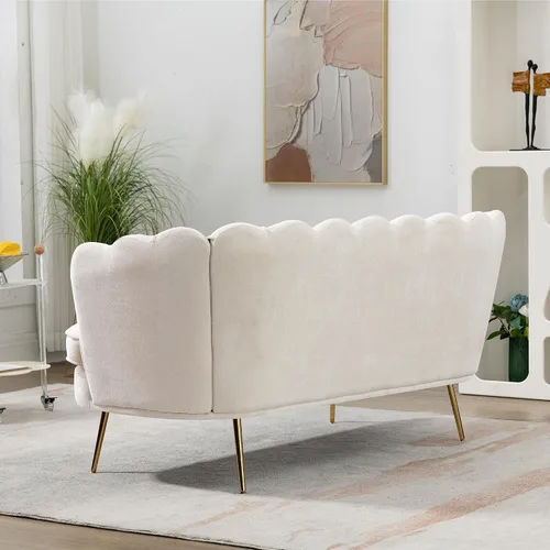 Vista 7 de Anwickjeff 59" de ancho sofá de dos plazas moderno de bouclé, sofá pequeño mini para espacios pequeños, sofá de 2 plazas con patas de metal dorado