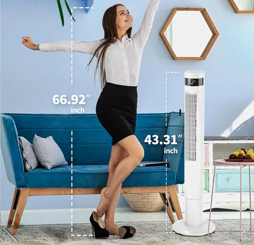 Vista 7 de Antarctic Star Ventilador de torre de 43 pulgadas, ventilador oscilante eléctrico portátil, silencioso con control remoto, sin aspas, modo de viento