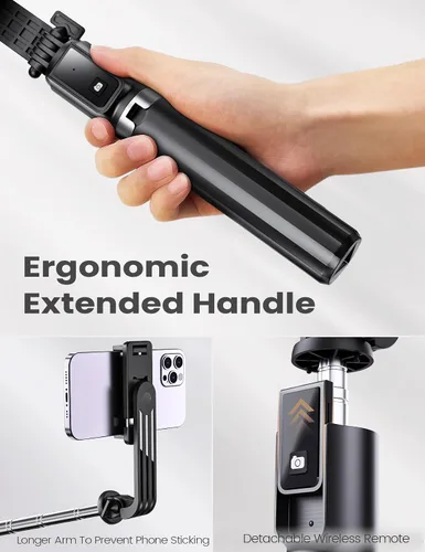 Vista 3 de ANXRE Trípode selfie stick con control remoto, extensible giratorio de 360°, soporte de trípode de teléfono de 41.7 pulgadas para filmación