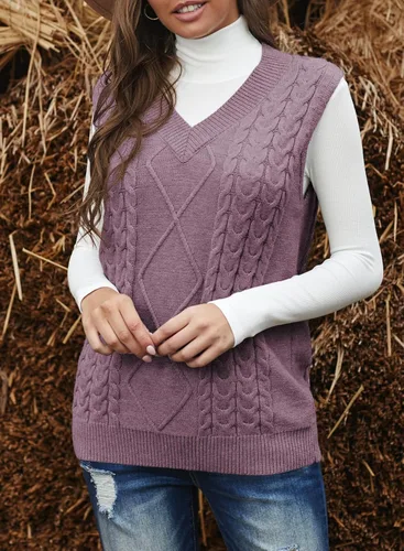 Vista 2 de EVALESS Chaleco de gran tamaño para mujer, cuello en V, sin mangas, unicolor, holgado, sin botones ni cierre, suéter