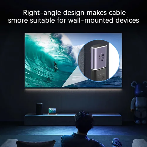 Vista 5 de Adaptador HDMI de 90 grados 8K, paquete de 2 adaptadores de ángulo recto HDMI 2.1 macho a hembra de 48 Gbps compatible con 8K @60Hz, 4K @120Hz, HDR