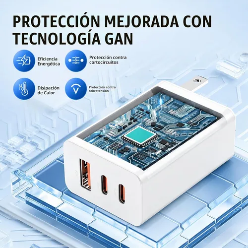 Vista 4 de Cargadores USB C súper rápidos de 65 W para iPhone 17, 3 puertos de 100 W (65 vatios máximo), ladrillo de carga de teléfono PD tipo C con cable USBC