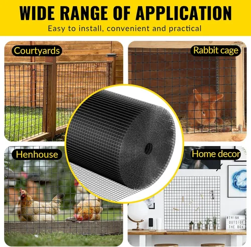 Vista 7 de Tela Metálica de Alambre Recubierto de PVC 24'' x 25' Malla de 1/2 pulgada Valla de Alambre de Pollo Recubierto de Vinilo Negro Calibre 19 Valla