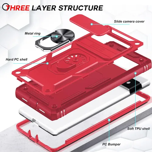Vista 3 de LeYi Funda para Google Pixel 6 Pro: Funda para Pixel 6 Pro con cubierta de cámara deslizante, funda de teléfono de grado militar de cuerpo completo