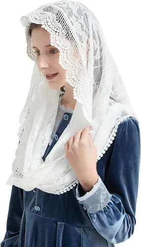 Vista 8 de Encaje Capilla Velo Mantilla Infinity Veil Multicolor Bordado Cherry Blossom Style Latin Mass M7 Rosa (Cherry Blossom Pink)
