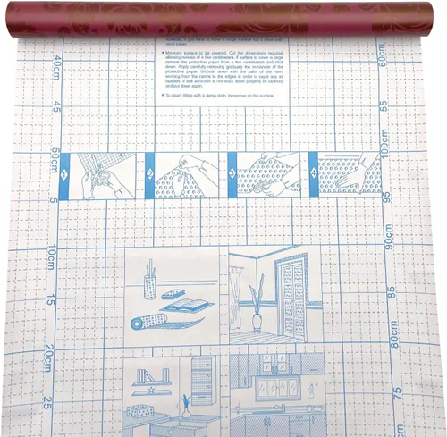 Vista 4 de Yifely Papel autoadhesivo 17.7x118.1 in de los muebles del PVC del trazador de líneas del cajón del estante del damasco dorado rojo