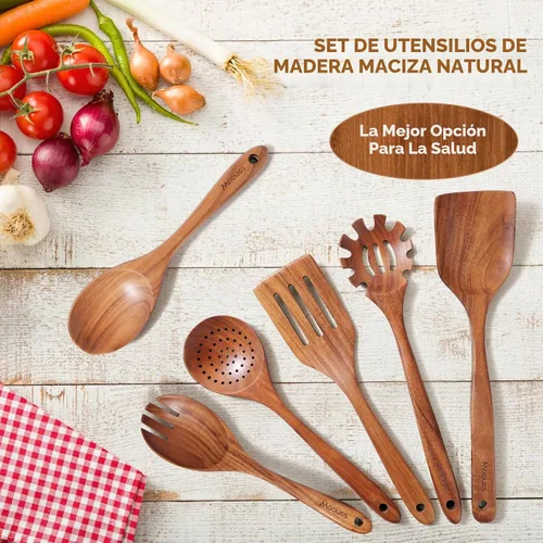 Vista 7 de Cucharas de madera para cocinar 6PCS Juego de utensilios de cocina