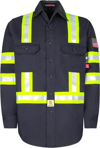 Vista 8 de BOCOMAL Camisas FR de alta visibilidad con botones de 7.5 onzas ANSI/ISEA tipo O Class1 resistente al fuego Hi Vis Refective Safety Jacket 100%